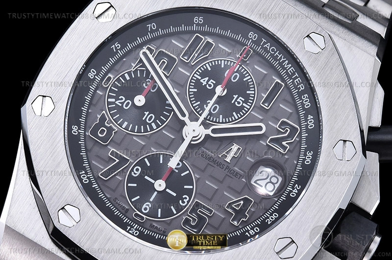 Breathable AP ROO Chronograph SS SS Grey Num APF 7750 Mod 6