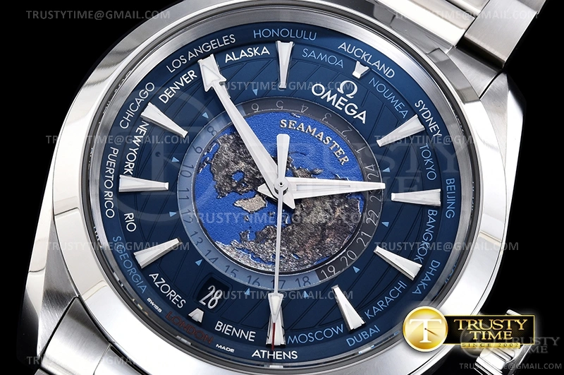 OMG0687A – Aqua Terra 150m GMT Worldtimer 43mm SS SS VSF A Minimalist 394