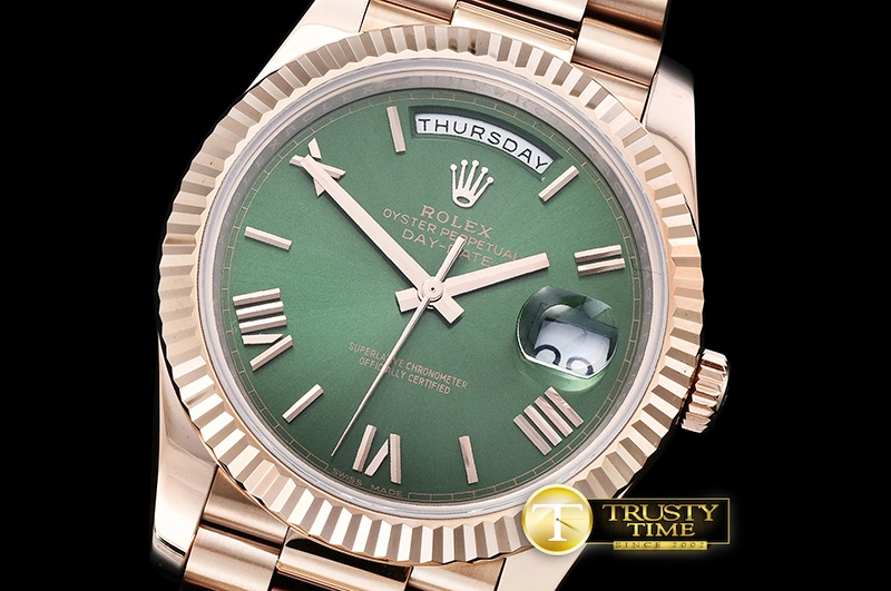 RDD0208C – DayDate 40mm Flt RG RG Green Roman Noob A3255 Mod EasyMatch 676